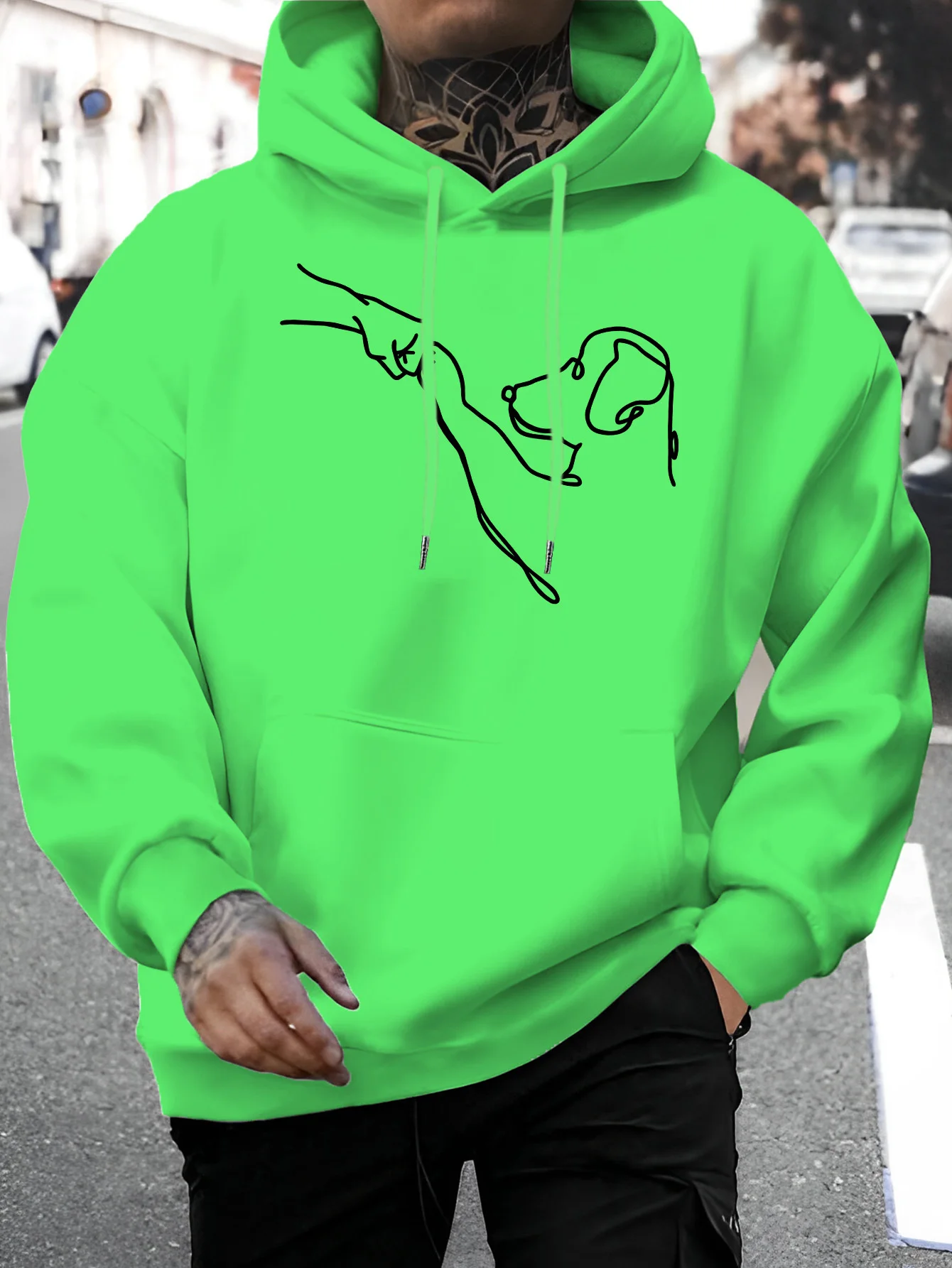 تي شيرت رجالي بأكمام طويلة ورقبة دائرية فضفاض مقاس كبير للخريف والشتاء بقلنسوة