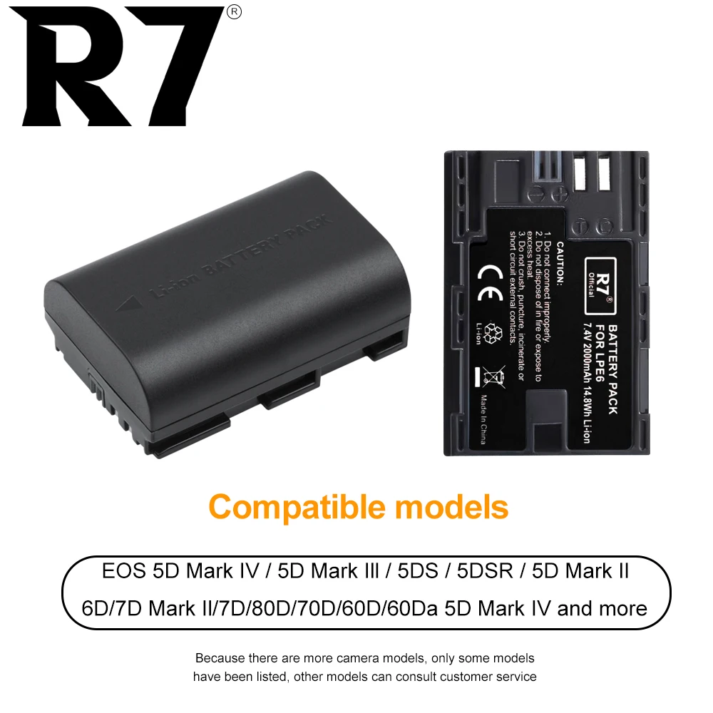 R7 2000mAh LP-E6 LP-E6N Camera Battery LCD Smart Charger For Canon EOS 5DS R 5D Mark II III 6D 7D 70D 80D Cameras