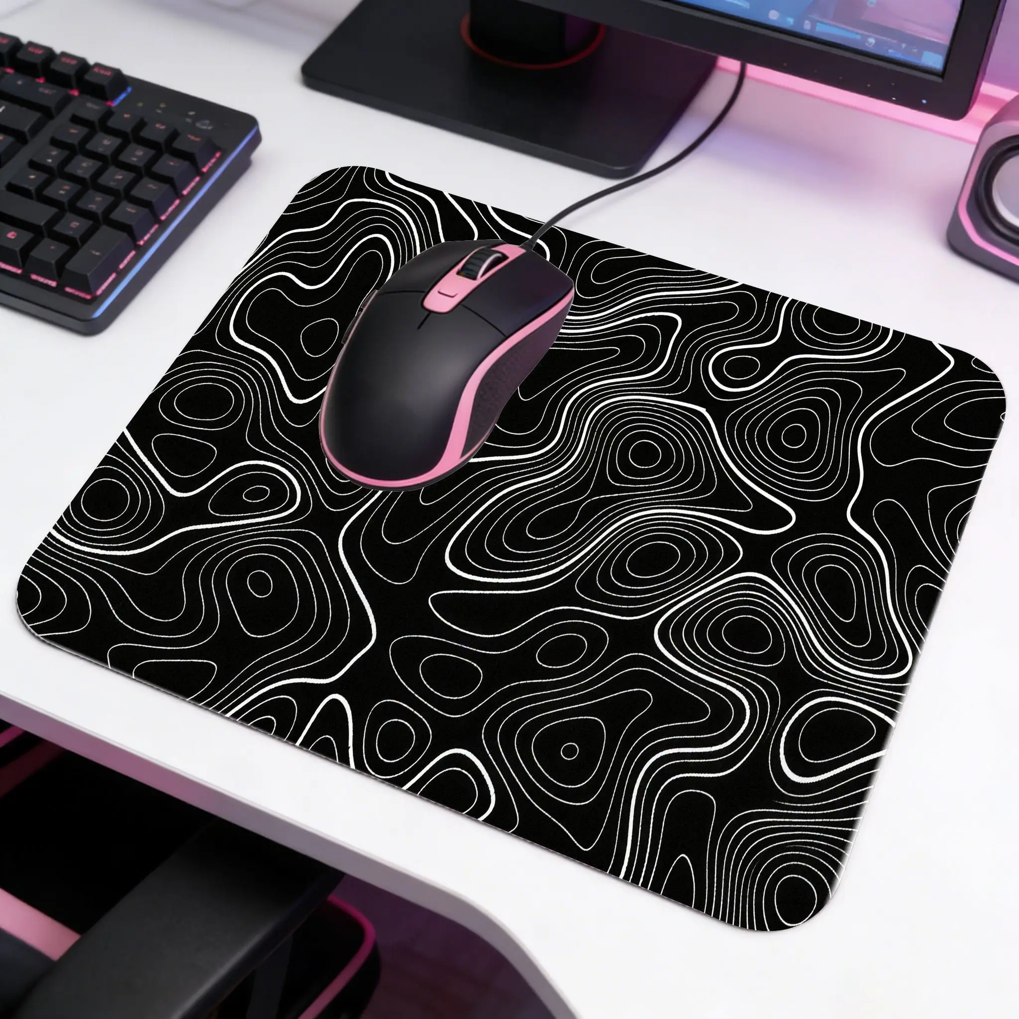 Desk Mat Black And White Strata Liquid Mousepad Large Abstract Mouse Pad Gaming Deskmat With Lockedge Office Non-slip Carpet