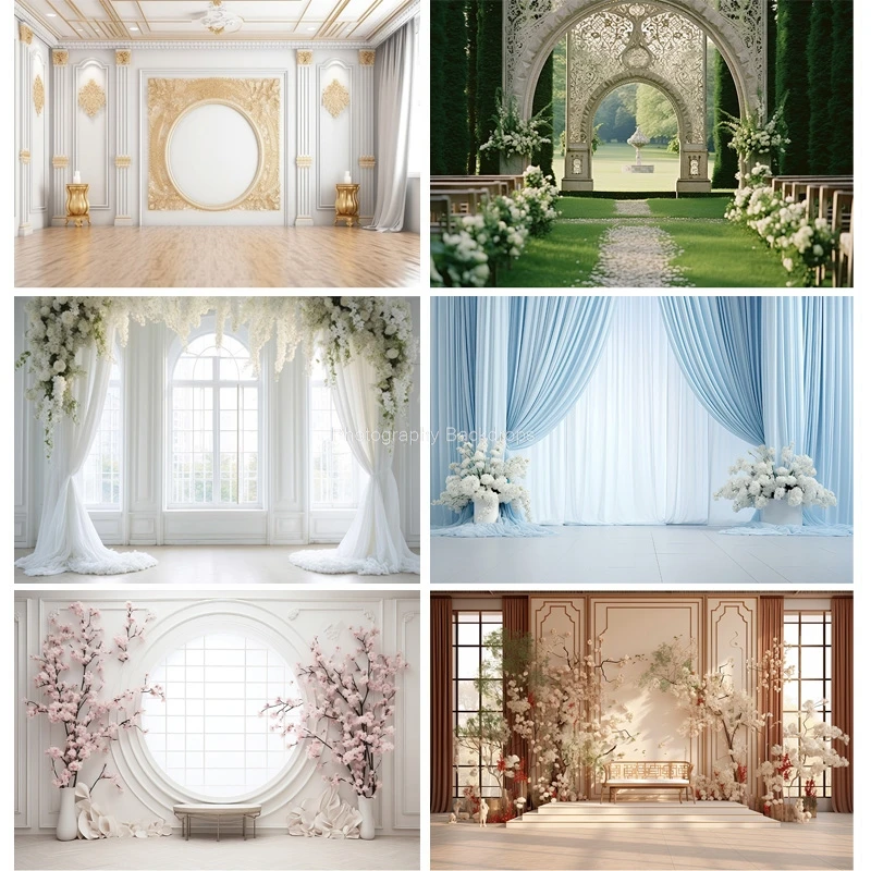 

Aesthetic Flower Wreath Decoration Indoor White Background Fantasy Wedding Curtain Photography Backdrop Photo Studio Props SG-10