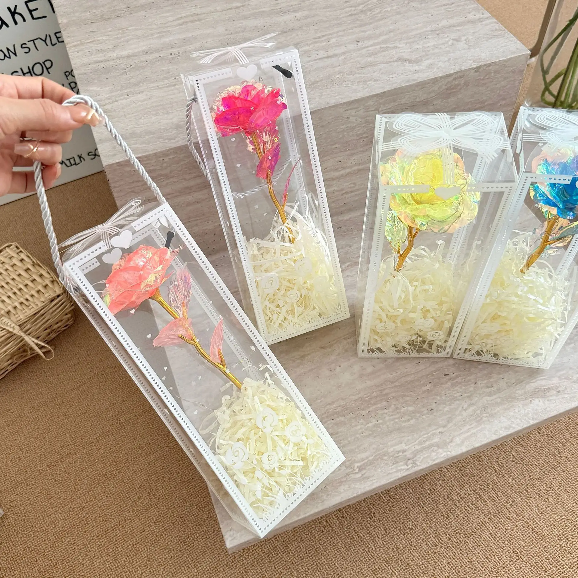 New Colorful Sparkling Rose Artificial Flower Led Light Simulated Rose Flowers With Packaging Box Ornament Valentine'S Day Gift