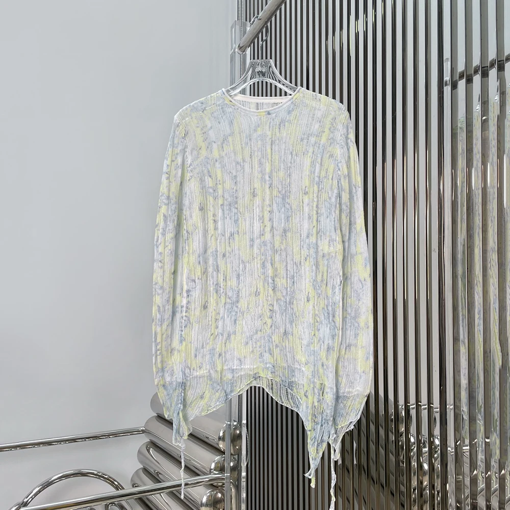 

Fashion Printed Cotton Women's T-Shirt Y2K Hollow round Neck Long Sleeve Double Knit Bottom Shirt Tops for Autumn 2025