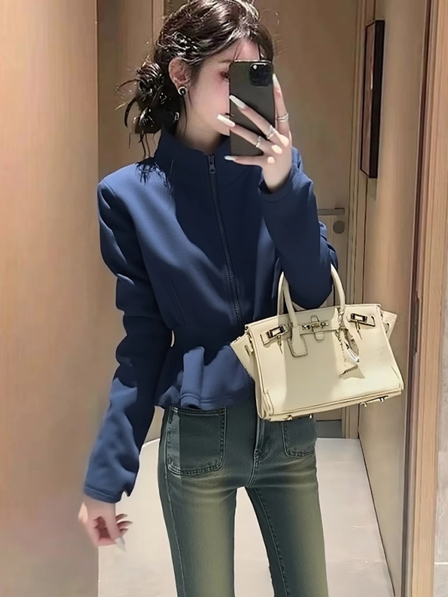 

Модный утепленный свитшот с длинными рукавами, однотонный, с утягивающим поясом, базовый слой, в корейском стиле, для повседневной носки