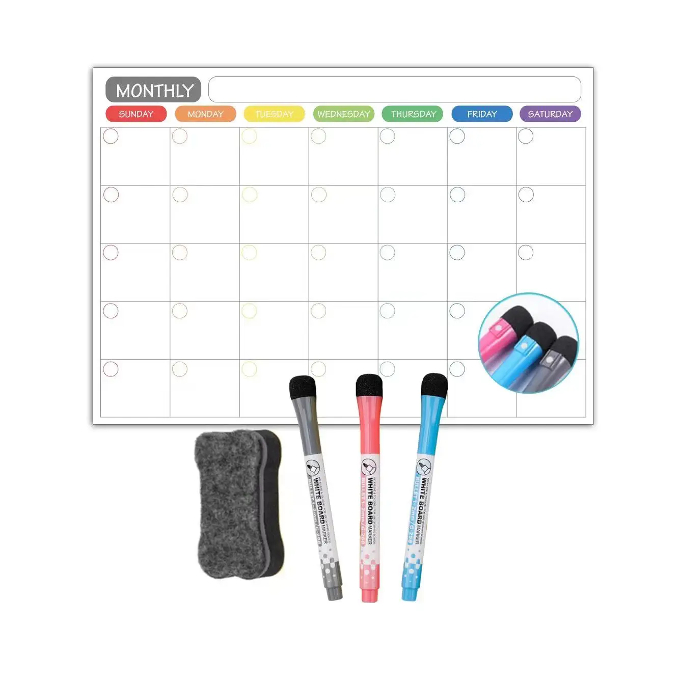 1 Set of Calendar Erasable Monthly and Weekly Schedule Magnetic Whiteboard Dry Erase Whiteboard Refrigerator Sticker Message Boa