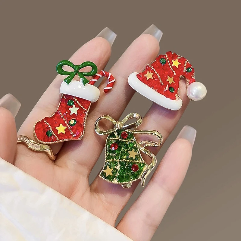 Cute Cartoon Christmas Hat Socks Sleigh Car Brooches For Men Women Christmas Party Clothing Decoration Pins Christmas Gifts