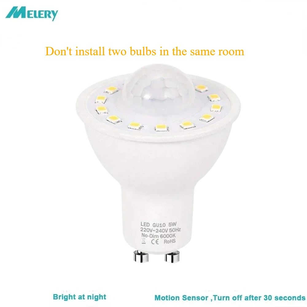 

GU10 PIR Motion&Night Light Sensor LED Bulbs 5W,50W Equivalent 500lm Day White for Stairs Garage Corridor Walkway Hallway 2Pack