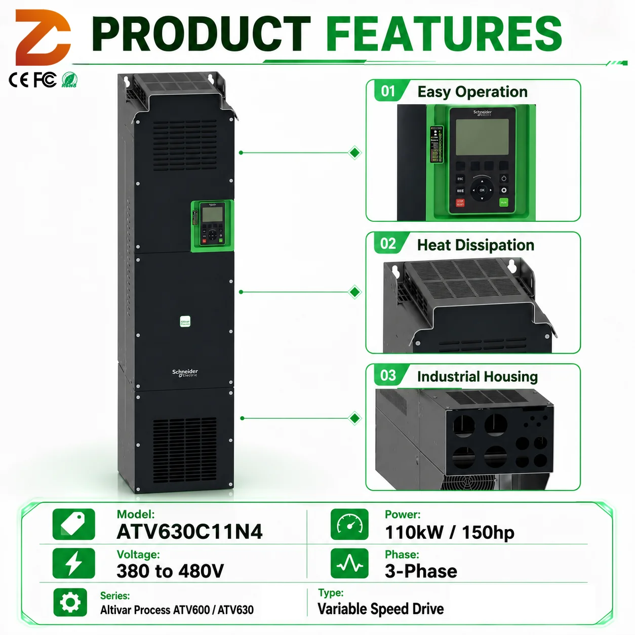 Original  ATV630C11N4 Variable Frequency Drive 110kW 150HP AC Drive Frequency Converter Industrial Process Automation