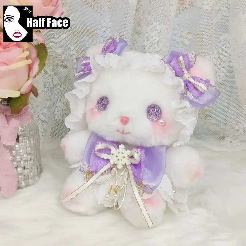 Y2K Girls Harajuku Gothic Women’s Punk One Shoulder Lolita Cute Rabbit Bow Furry Pearl Chain Small Capacity Crossbody Bags Tote