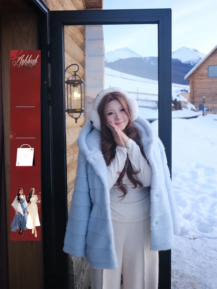 

Женское пальто из искусственного меха норки серии Annie Chao Nian, теплая плюшевая верхняя одежда большого размера, экологичная зимняя куртка для девочек