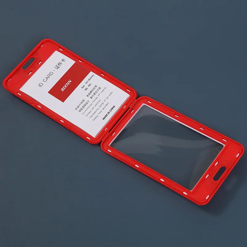 Double Side Employee Work Card Holder Transparent Desktop Bussiness Card Storage Cover With Hanging Rope Office Supplies