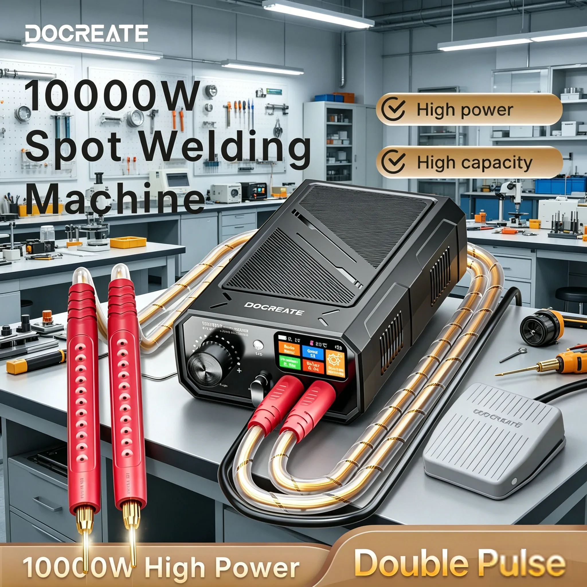 Spot Welder Docreate TK-20P 10000W For Battery Pack Dual Pulse Max 0.3mm Welding Auto/Manual Mode LCD Display Foot Pedal