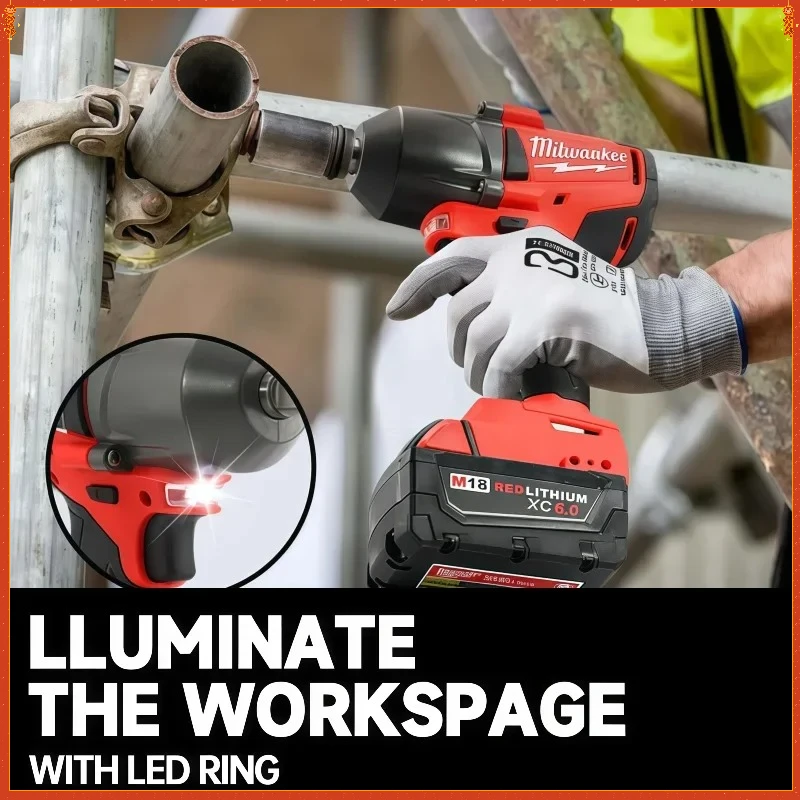 Milwaukee Velký momentový akumulátorový rázový utahovák Opravy automobilů a nákladních vozidel Elektrické nářadí 1300NM Bezkartáčový elektrický utahovák pro baterii 18V-20V - náhled 4