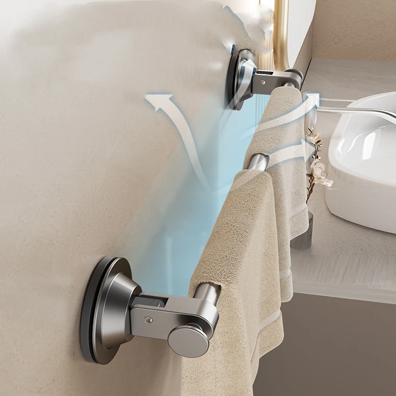 Strong Suction Cup Towel Rack for Bathroom No Punching Required Bathroom Storage Rack Wall Mounted Single Pole Towel Pole