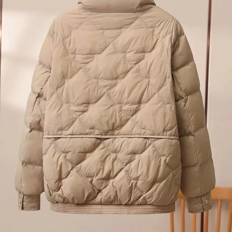 Short lightweight cotton jacket for women, fashionable stand up collar style, warm winter clothing, slimming jacket