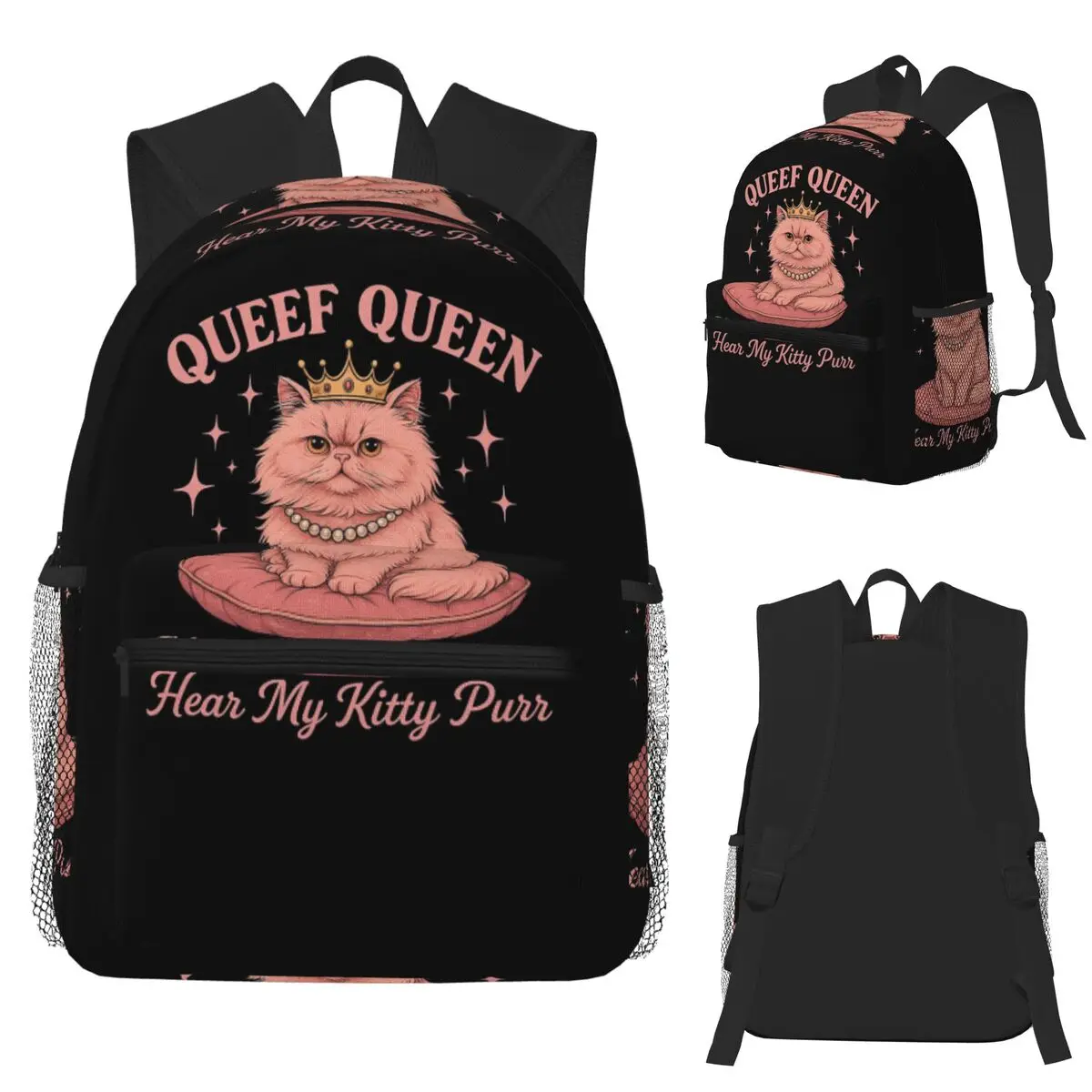

Funny Queef Queen Cat Inappropriate Embarassing Student Backpack School Bag Hiking Travel Daypack Fashion Bookbag Shoulder Bags