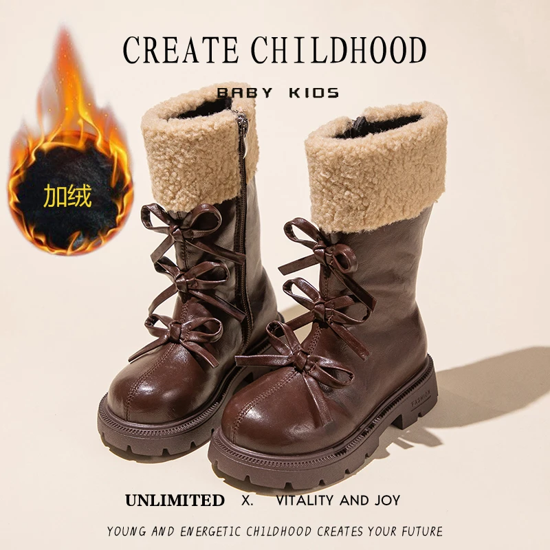 2025 الأطفال أحذية الثلوج الدافئة عدم الانزلاق Bowknot شتاء جديد أفخم الفتيات لينة وحيد القطن الأحذية حذاء مريح الاطفال أحذية طويلة #2