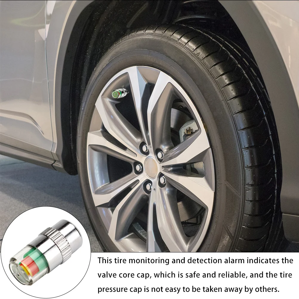 

1Set Tire Pressure Monitor Caps Car Tyre Pressure Indicator Anti-Theft Copper Sensor Three Color Stem Valve Caps for Safety