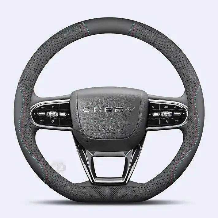 Genuine Leather Anti‑Slip Steering Wheel Cover For Chery Tiggo7 Tiggo8 Pro Omoda C5 Jaecoo J7 Wear‑Resistant Car Interior Access