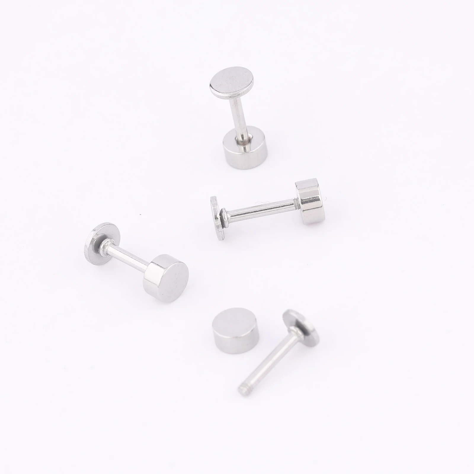 20pcs Stainless Steel 4mm Disc Pad Bezel Earring Post Studs With Screw Backs Diy Jewelry Making Accessories view 5