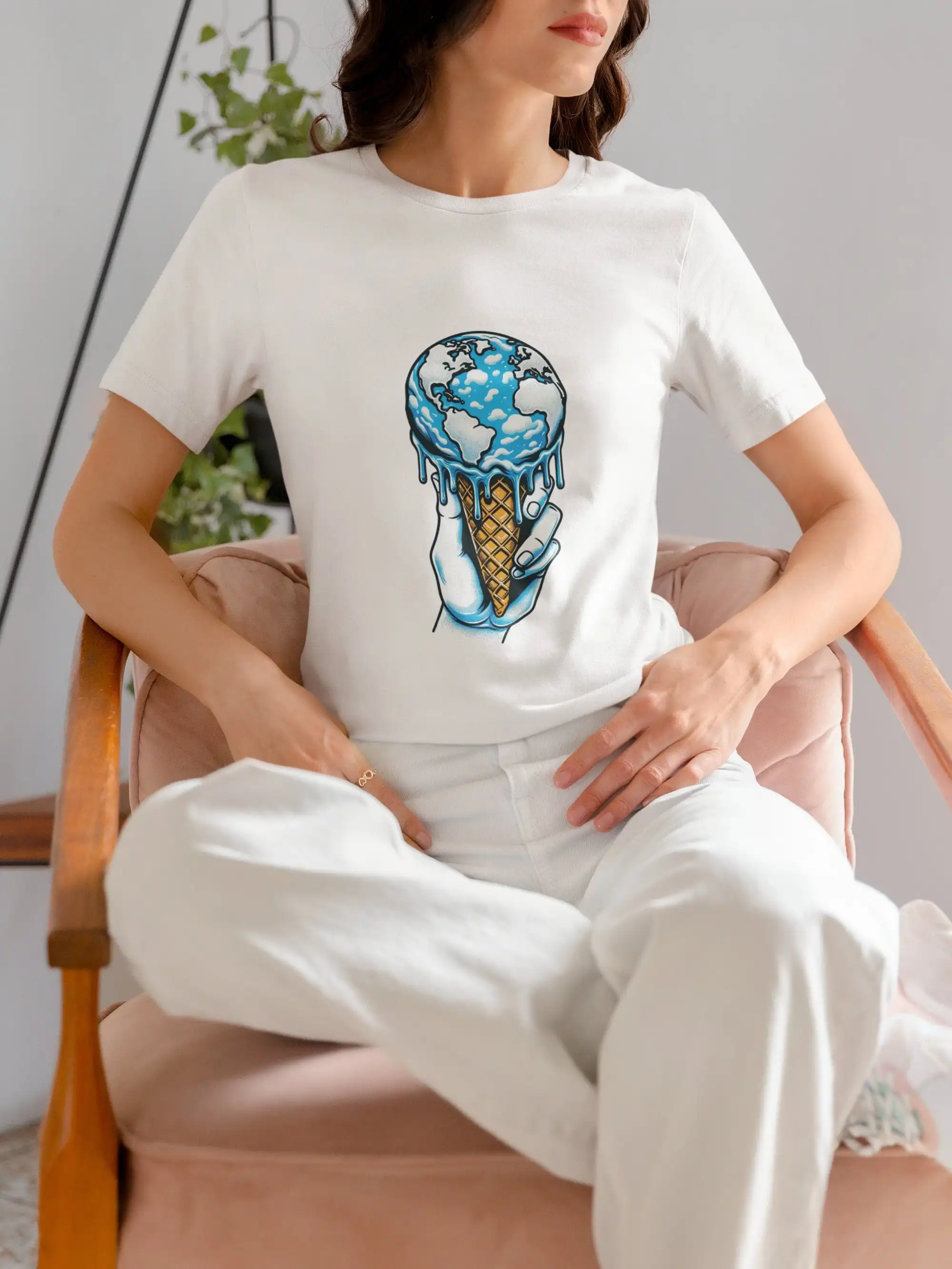 Global Warming Awareness T Shirt Earth Melting Ice Cream Cone Eco Friendly Fashion Climate Change StatemenT