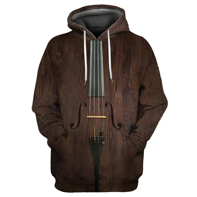 2024 Spring And Autumn New Men's Fashion 3D Violin Printed Hooded Sweatshirts Hoodie Loose Casual Daily Street Sweater Tops Coat