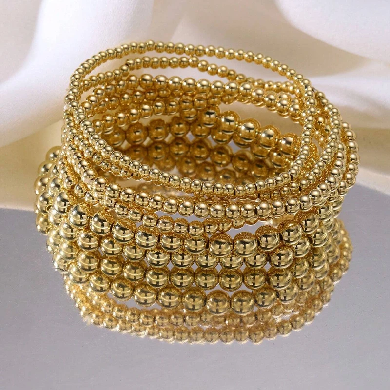 Conjunto de pulsera de cuentas simples a la moda para mujer, pulseras redondas exquisitas elegantes minimalistas Vintage, joyería para uso diario con fecha de vacaciones