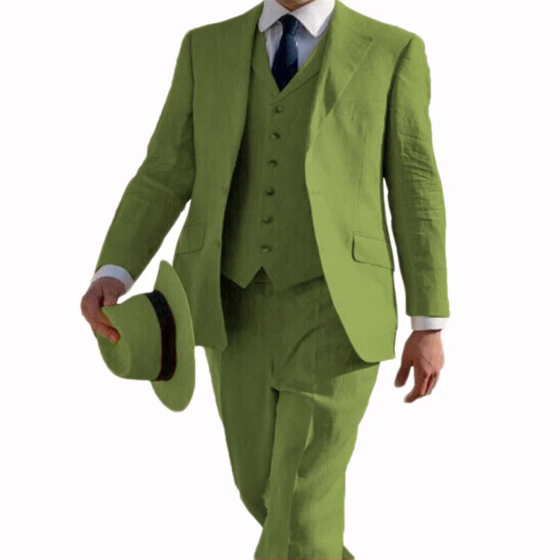Men Suit 3 Pieces Light Brown Solid With Lapel Casual Daily For Wedding Banquet Birthday Party Work Set Jacket Vest With Pants
