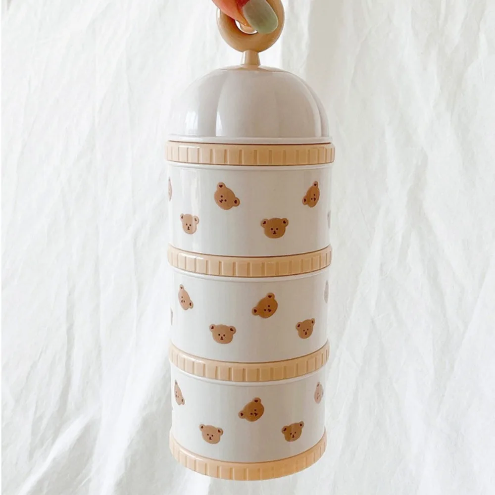 

3 Layers Baby Milk Powder Box Cartoon Bear Compartment Kids Snack Container Stackable Large Capacity Infant Food Tank Candy