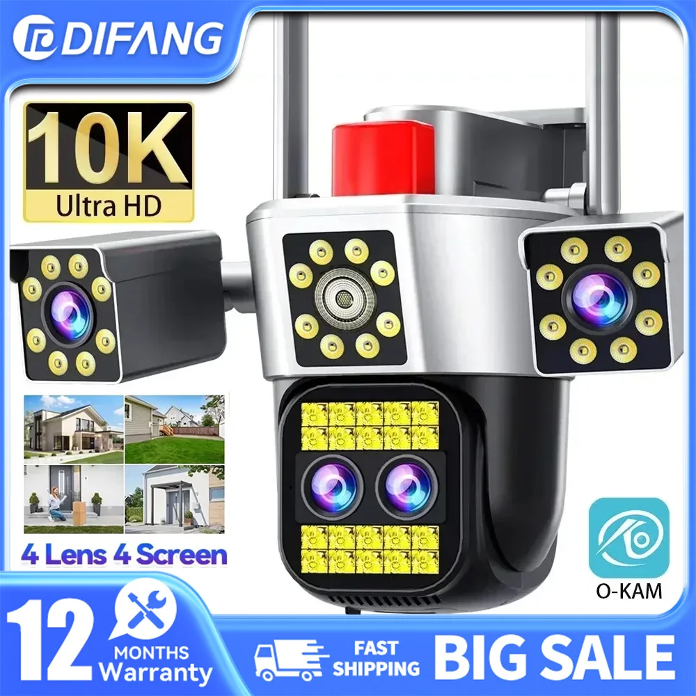 

DIFANG 10K UHD IP Camera WIFI 20MP Optics10X Zoom Four Screen Four Lens PTZ Automatic Tracking Waterproof Security Camera CCTV