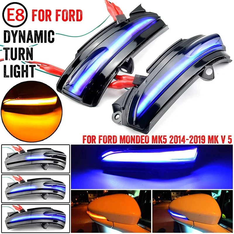 สําหรับ Ford FUSION Mondeo MK5 2014-2019 รถ LED แบบไดนามิกด้านข้างกระจกมองหลังไฟเลี้ยวไฟสัญญาณไฟกระพริบสีฟ้า