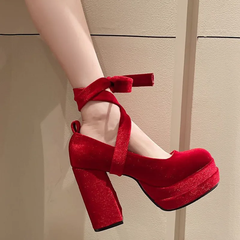 Platform High Heels Mary Jane Shoes Chunky Heel Lolita Pumps, Pink Bow Shallow Mouth Elegant, Party Cosplay Footwear Women Shoes 5