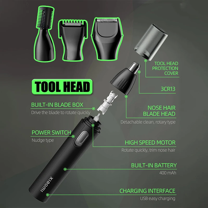 新しい Xiaomi 4 in 1 電気鼻耳ヘアトリマー男性用無痛 USB 充電式もみあげ眉毛ひげバリカンシェーバー