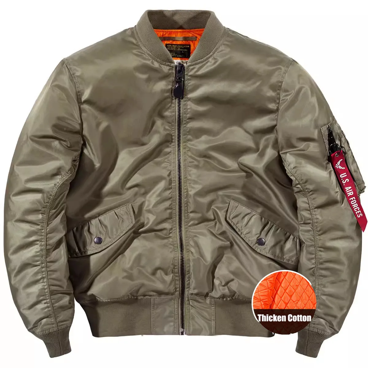 Men MA1 Air Force Pilot Jacket Autumn and Winter Thicken Cotton Pad Military Tactical Bomber Coat Baseball Collar Jacket