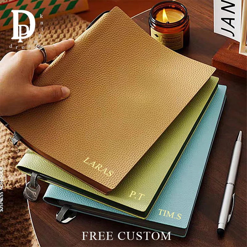 

Personalized PU Leather Cover Notebook A5 Luxury Business Office Diary Books With Pen Slot Custom Initials Note Book For Student