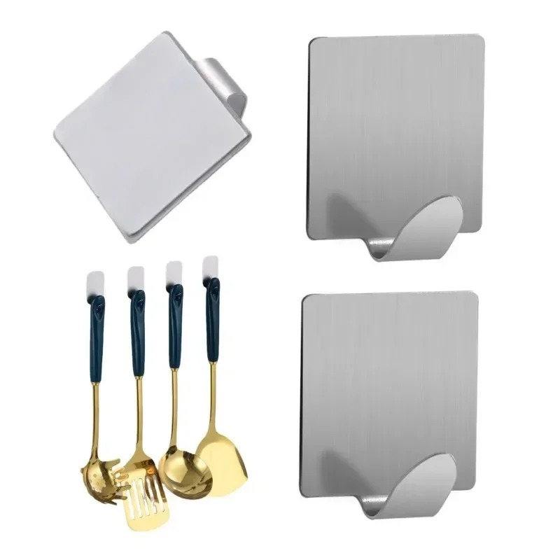 4/2/1pcs Punch-Free Self-Adhesive 304 Stainless Steel Universal Hook Solid Clothes Hat Kitchenware Bathroom Storage Rack