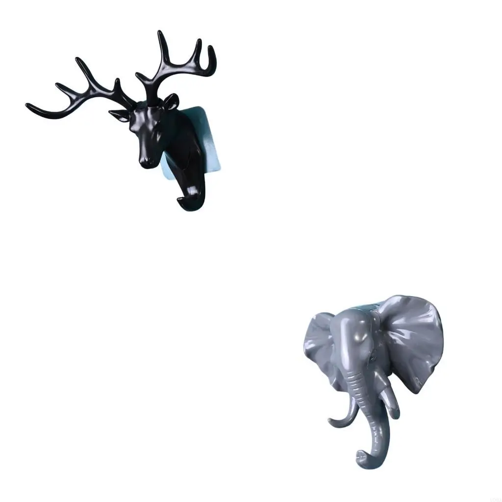 

Elephant Deer Wall Hook Set Plastic Adhesive Holder Space Saving Decoration