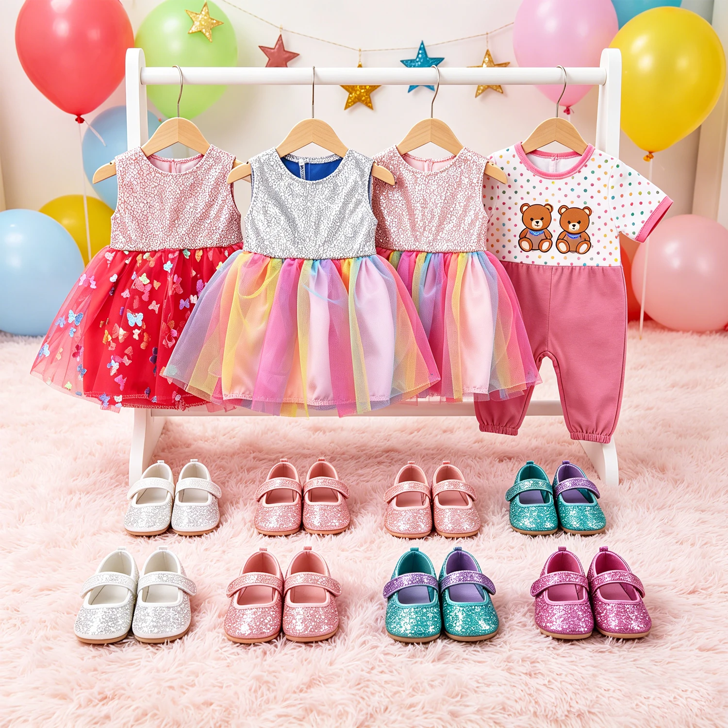 18 Inch American Doll Clothes 7cm Doll Shoes,Cute Sequin Butterfly Dresses & Mary Jane Shoes For 43cm Baby Newborn Girl Dolls