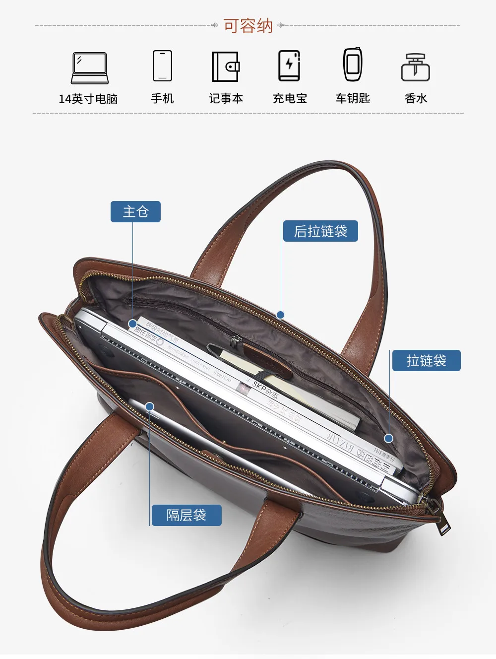2026 New Men's Genuine Leather Briefcase Top-Grain Cowhide Vintage Business Handbag Shoulder Crossbody Messenger Bag