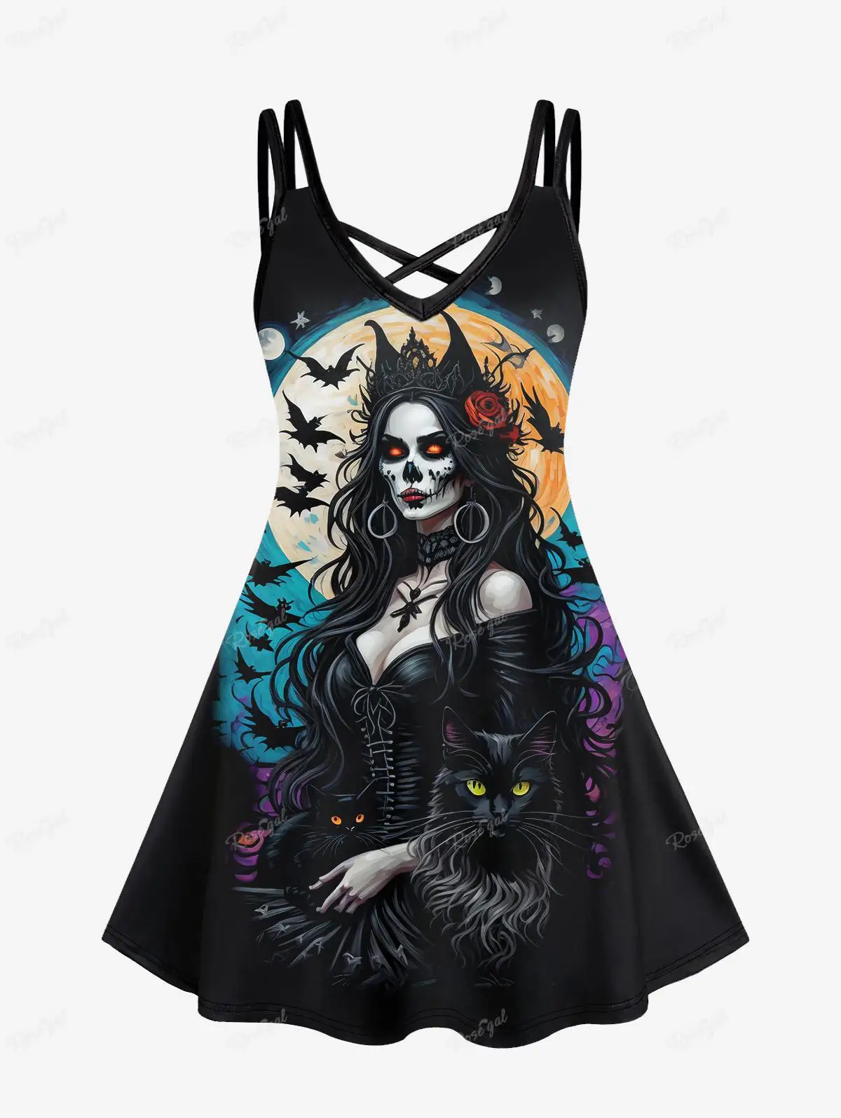 Gothic Printed Cami Plus Size Dress Pumpkin Cat Tree Bat Galaxy Glitter Colorblock Halloween XS-6X Casual Vestidos For Women