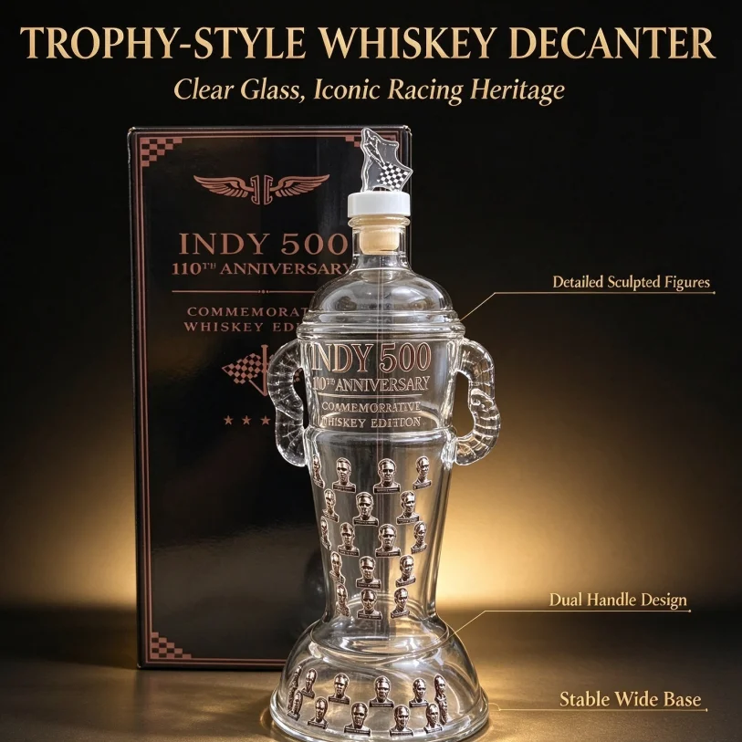 Collectible Trophy Style Whiskey Glass Bottle Airtight Cork Stopper Liquor Decanter Home Bar Cabinet Display Decor Gift for Him