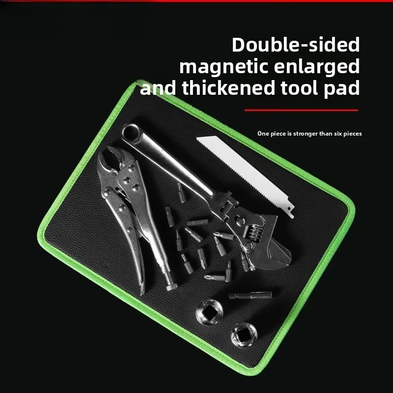 Magnetic Tool Pad, Screw Adsorption Storage Pad, Black Green Magnetic Suction Leather Pad for Tool Storage
