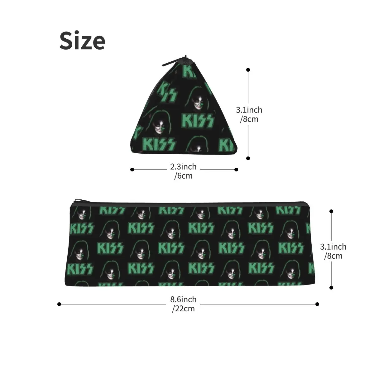 Kiss Band Face Triangle Pencil Case Green Kiss Logo University Teens Pencil Box Retro Zipper Pen Bags