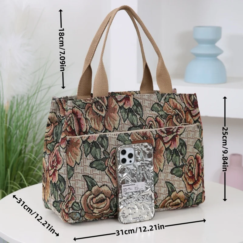 Thick Knitted Jacquard Fabric Tote Bag for Women, Portable Shopping Bag with Ethnic Style Pattern, Ideal for Work and Travel view 4