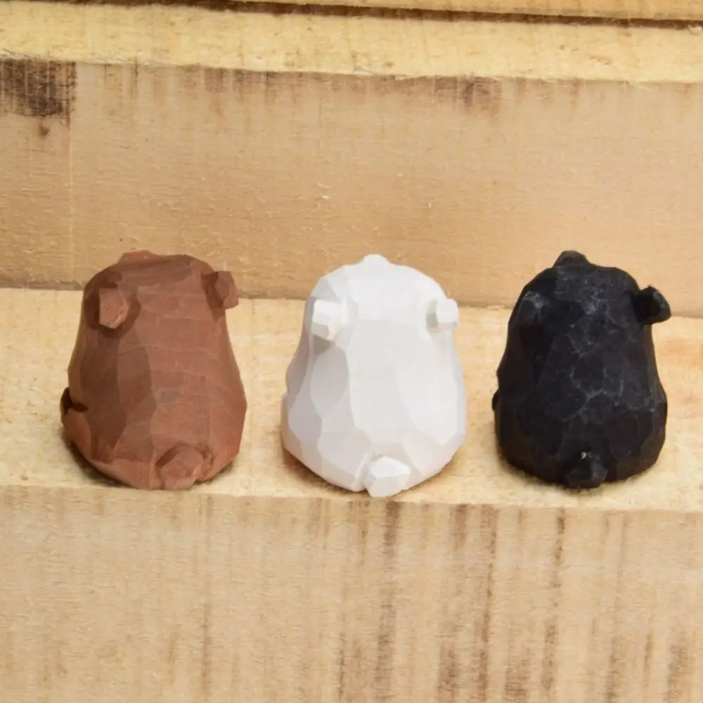 Creative Solid Wood Wooden Bear Figurines Cute Realistic Polar Bear Ornament Funny Miniature Mini Bear Statue Outdoor