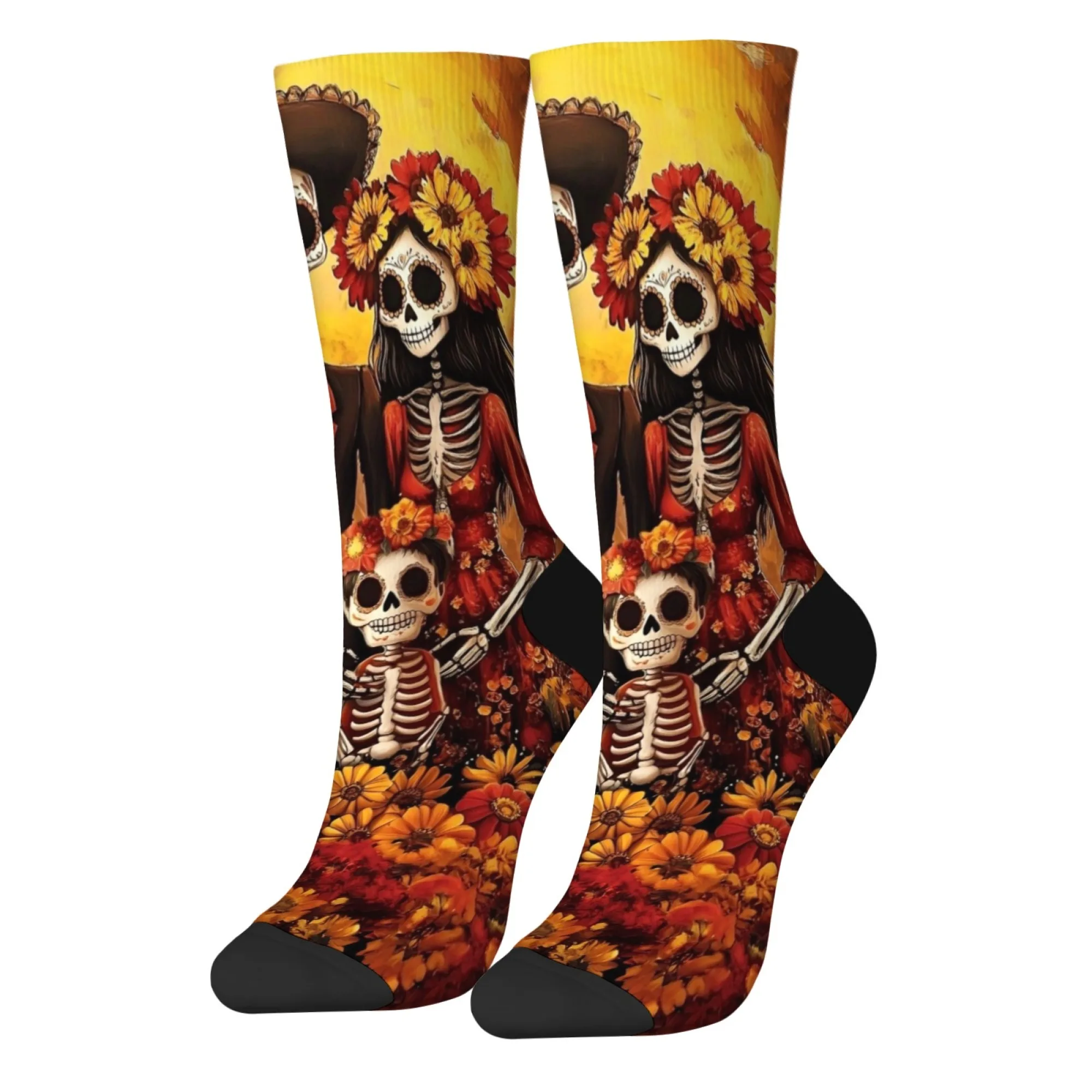 Sugar Skull Family Novelty Funny Socks Harajuku Style Day of the Dead Themed Socks Retro Fashion Casual Socks Party Holiday Gift