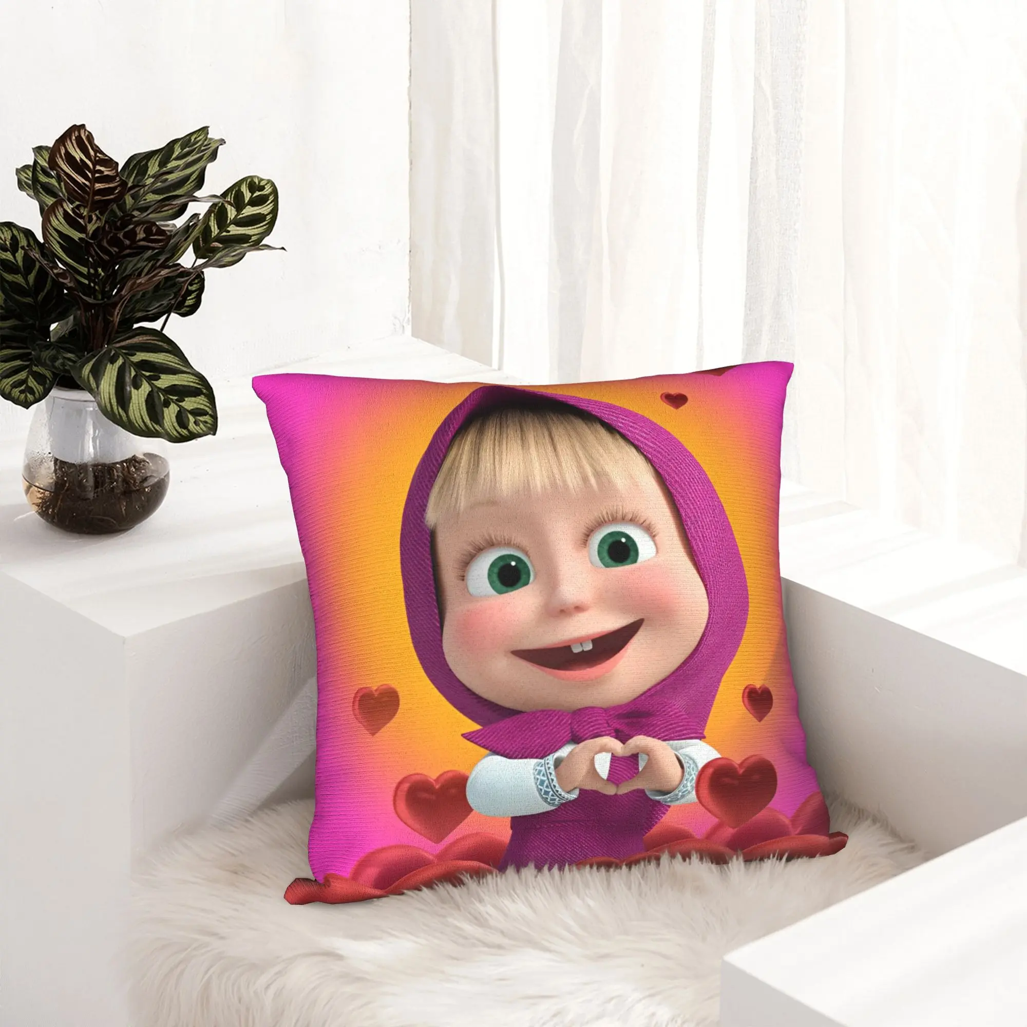 Cute Cartoon M-Masha and Bear  Pillowcase Printing Fabric Cushion Cover Decorations Pillow Case Cover Home Drop Shipping 45X45cm