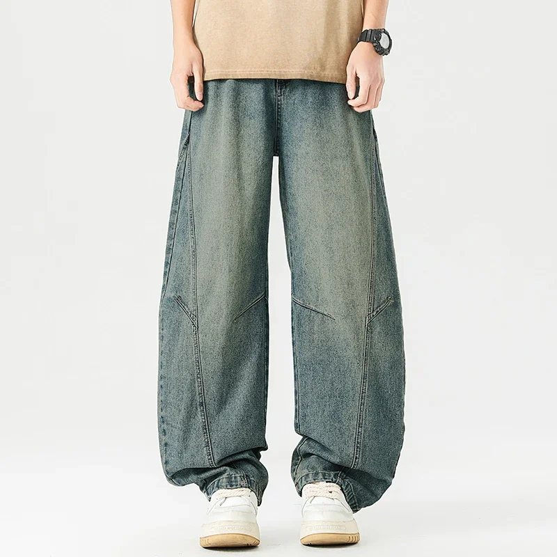 

Casual Relaxed Fit Denim Trousers Y2K Streetwear Unisex Clothes Men's Curved Blade Straight Wide Leg Jeans Pants High Street