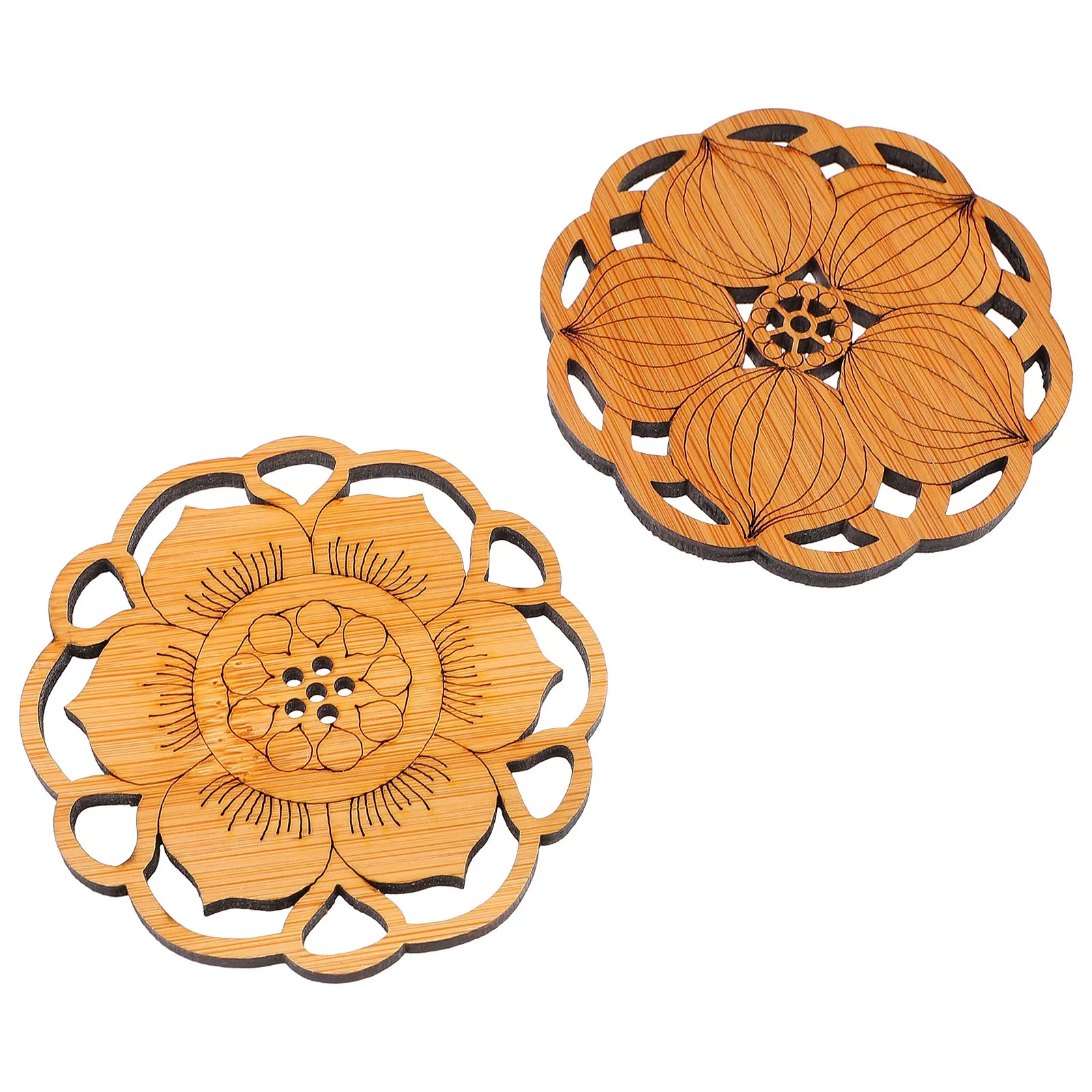 

2pcs Bamboo Cup Mats Thickened Lotus Shape Exquisite Coasters Practical Home Hotel Restaurant Table Bowl Cutlery Mats