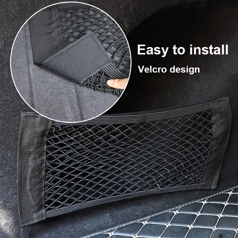 Car Back Rear Trunk Storage Net Seat Elastic String Net Magic Sticker Mesh Storage Bag Auto Organizer Seat Back Bag Freeshipping