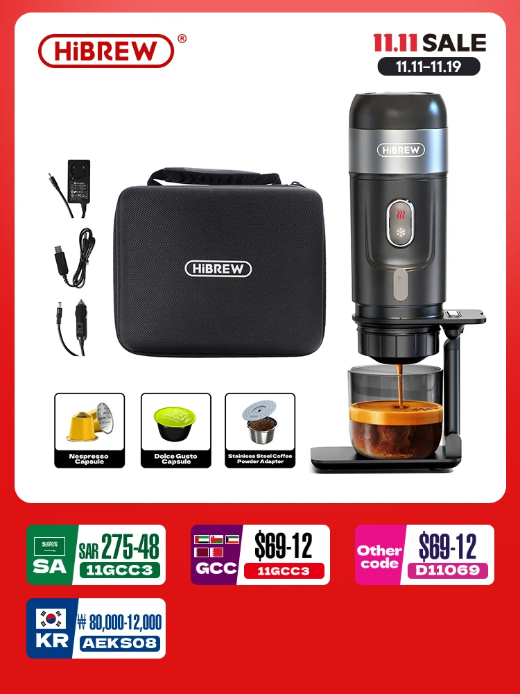 

HiBREW Portable Coffee Machine for Car & Home,DC12V Expresso Coffee Maker Fit Nexpresso Dolce Pod Capsule Coffee Powder H4A